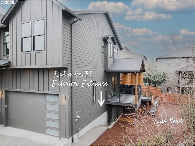 view of home's exterior featuring a garage and covered porch