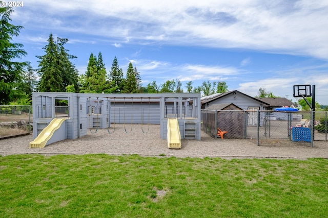 view of play area featuring a yard