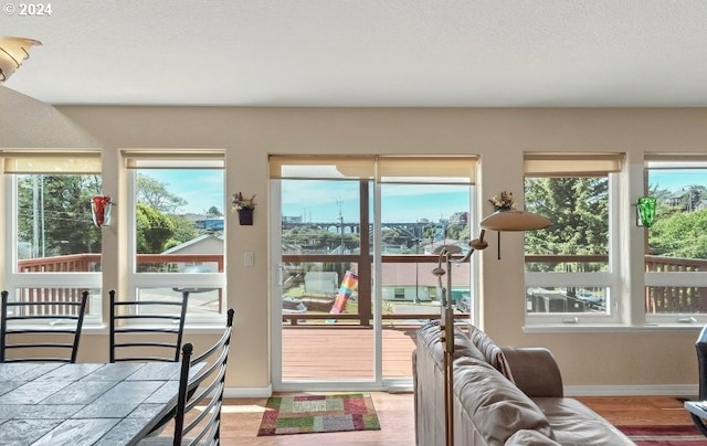 living room featuring a wealth of natural light and light wood-type flooring