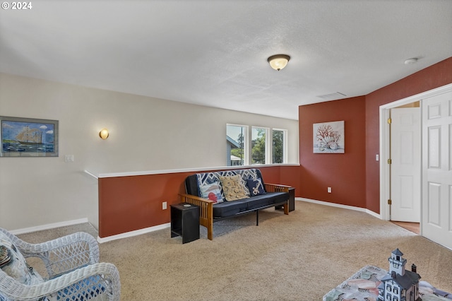 living room featuring light carpet