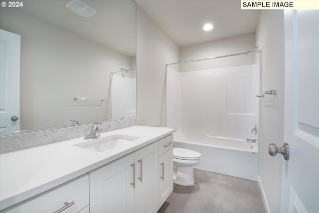 full bathroom with vanity, bathtub / shower combination, and toilet