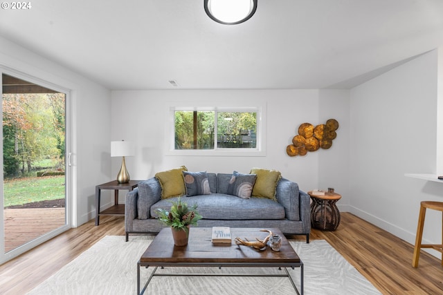 living room with light hardwood / wood-style flooring