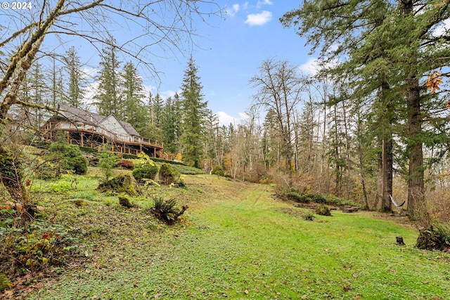 view of yard with a wooden deck