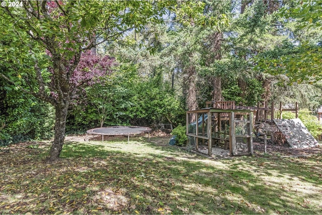 view of yard featuring a trampoline