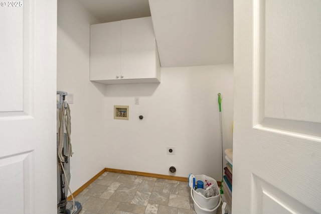 4135 SW Brugger St, Portland, OR 97219 - laundry room featuring electric dryer hookup, cabinet space, washer hookup, and light stone finish flooring