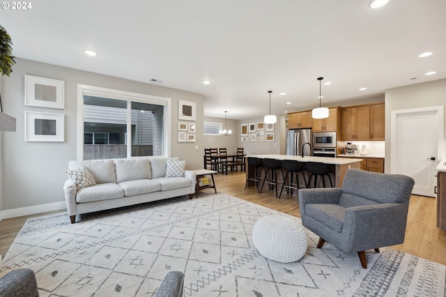 living room featuring light hardwood / wood-style floors