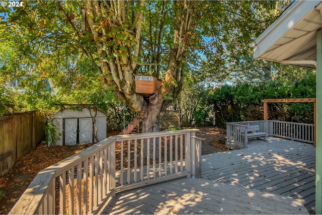 deck featuring a storage unit