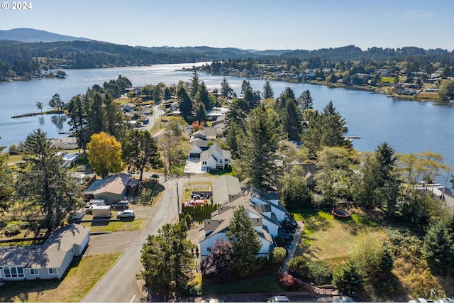 aerial view featuring a water and mountain view