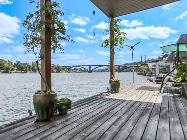 view of dock with a water view