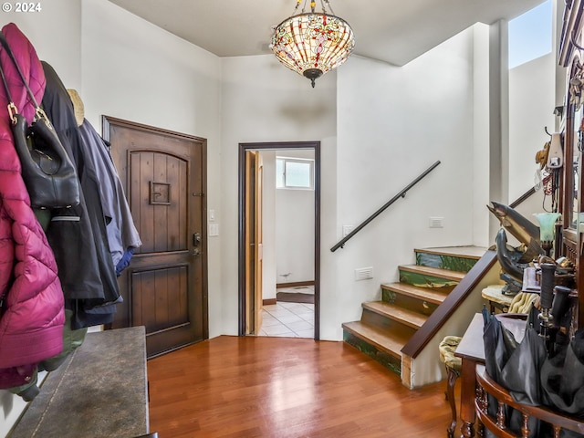 entrance foyer with light hardwood / wood-style flooring