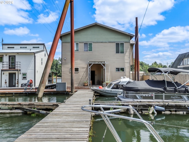 dock area featuring a balcony and a water view