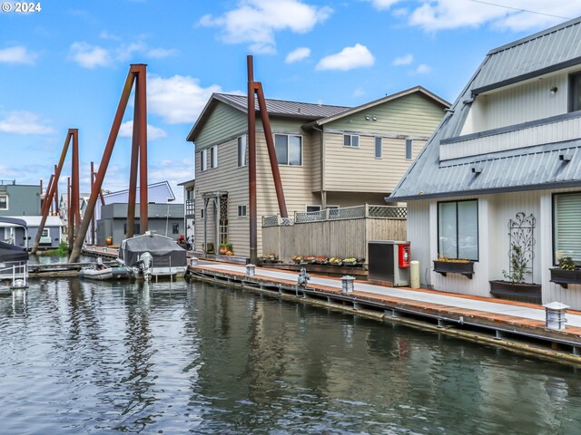 view of dock with a water view