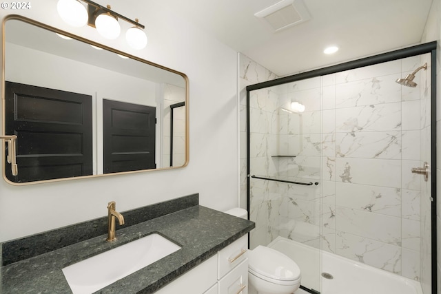 6061 NE Simpson St, Portland, OR 97218 - full bath with a marble finish shower, vanity, and recessed lighting