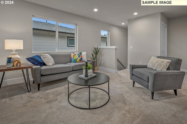 living room with light carpet