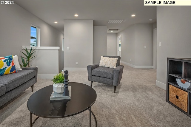 living room with light carpet