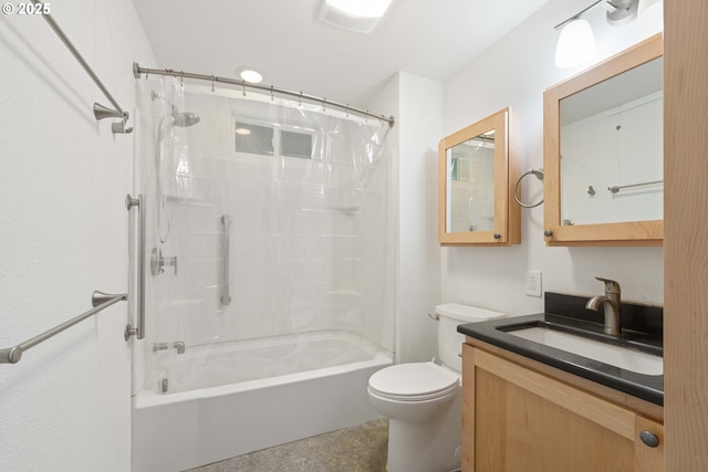 full bathroom featuring vanity, toilet, and shower / tub combo with curtain