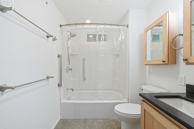 full bathroom with vanity, toilet, and shower / tub combo