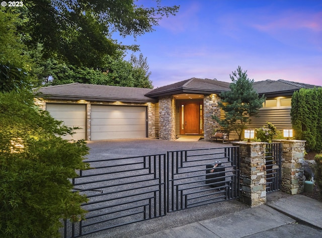 prairie-style house with a garage