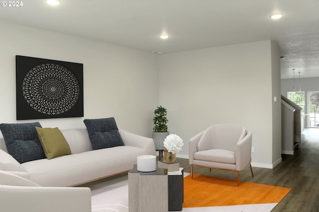 living room with dark wood-type flooring