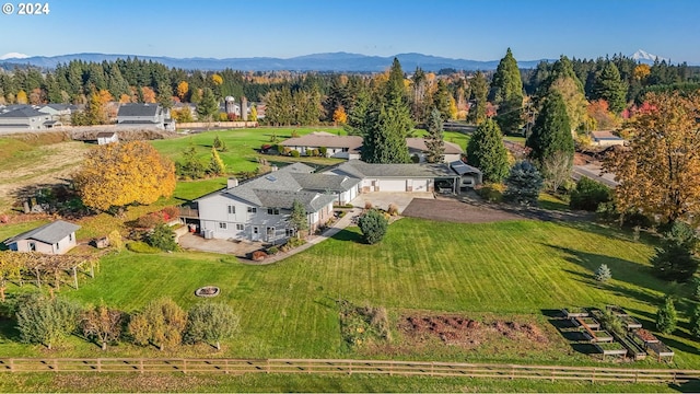 birds eye view of property featuring a mountain view