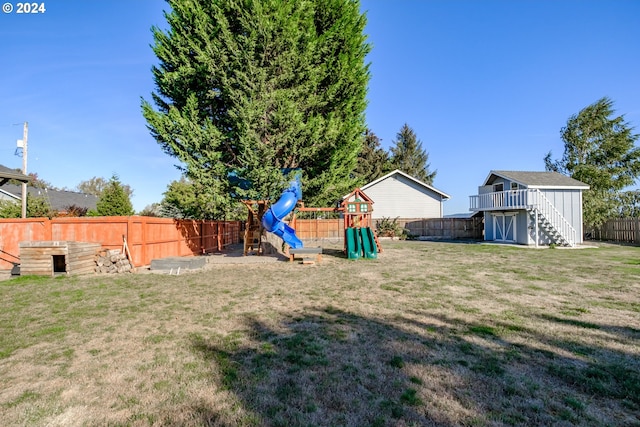 view of yard with a playground