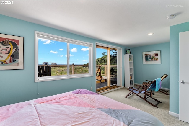 carpeted bedroom with access to exterior