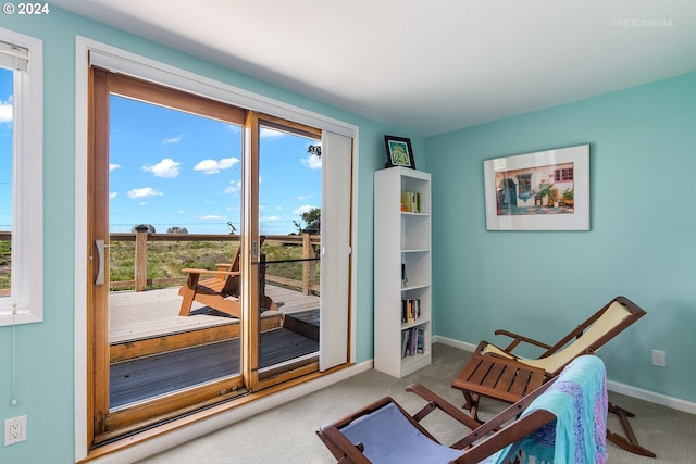 sitting room with carpet and plenty of natural light