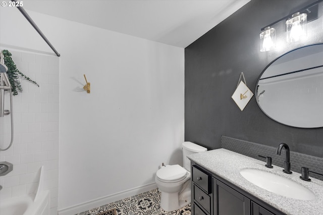 full bathroom with tile patterned flooring, vanity, shower / bath combination, and toilet