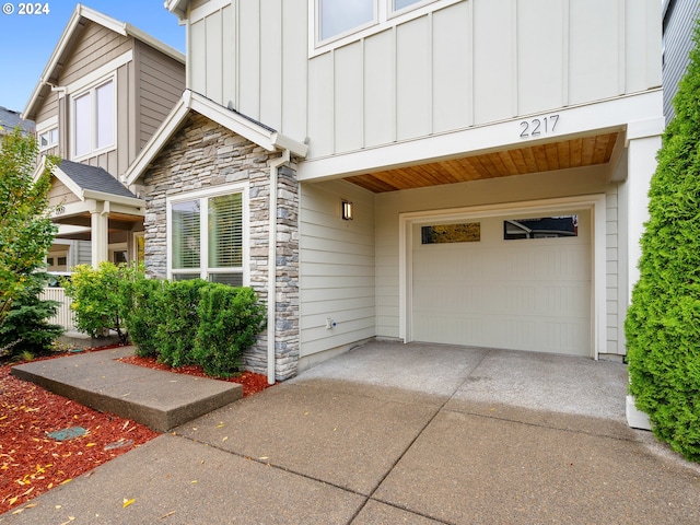 exterior space featuring a garage