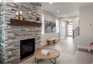 living room with a fireplace