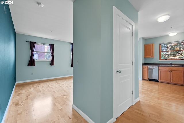 corridor featuring light hardwood / wood-style floors and sink