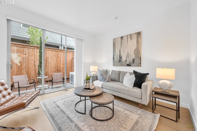 living room with light hardwood / wood-style flooring