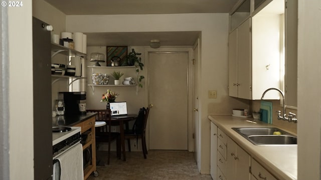 kitchen with sink and white range with electric cooktop