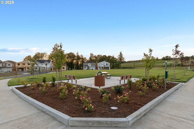 view of home's community with a residential view and a lawn