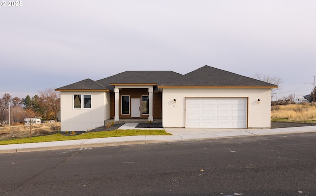 prairie-style house with a garage