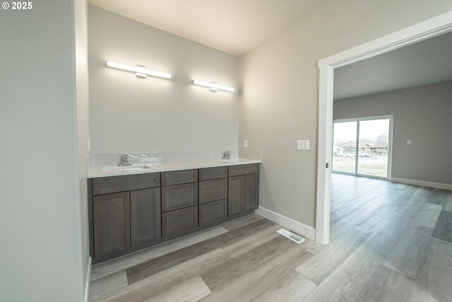 bathroom with vanity and hardwood / wood-style flooring