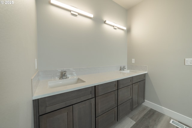 bathroom featuring wood-type flooring and vanity