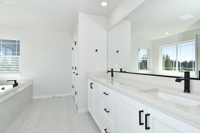 bathroom with vanity and a bathtub