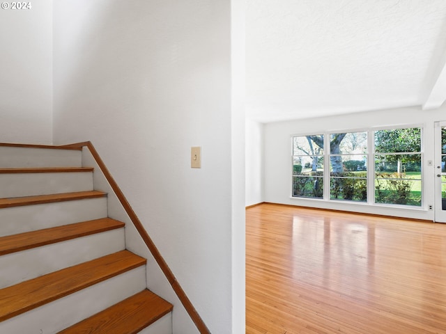 stairway with wood-type flooring