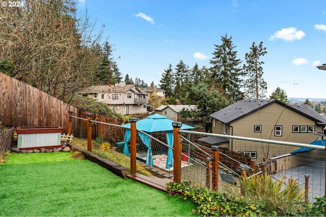 view of jungle gym with a lawn