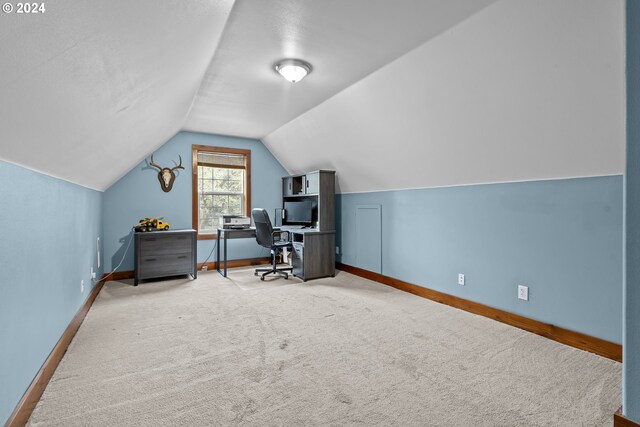 bathroom with lofted ceiling and sink