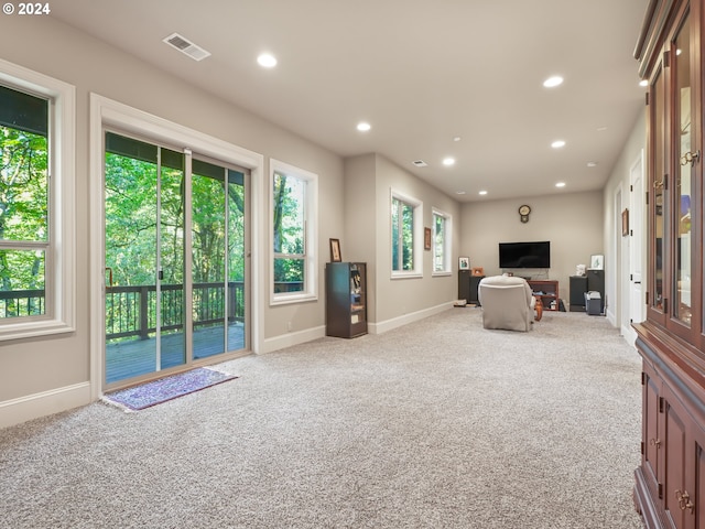 living room with light carpet