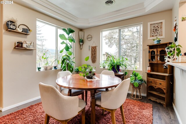 89329 Old Mohawk Rd, Springfield, OR 97478 - dining area with a tray ceiling, baseboards, and crown molding