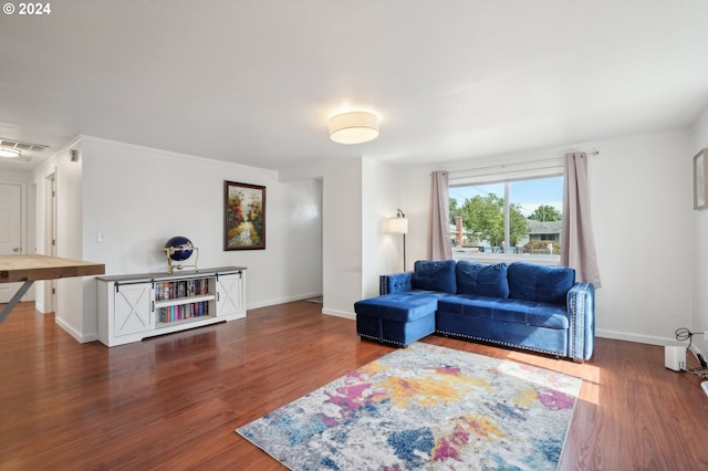 living room with dark wood-type flooring