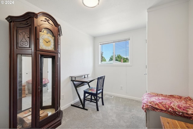 office space with light colored carpet