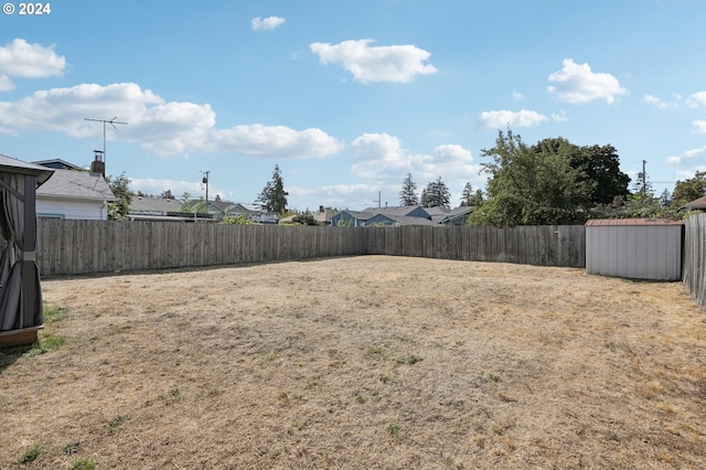 view of yard featuring a storage unit