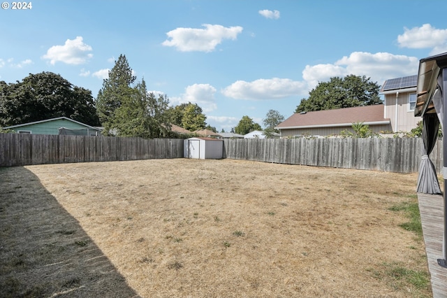 view of yard with a storage shed