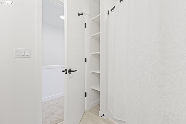 walk in closet featuring light hardwood / wood-style flooring