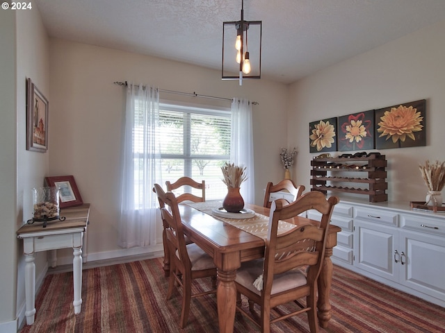 dining room with a textured ceiling