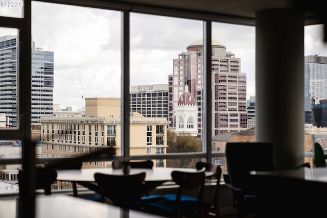 interior space with a view of city